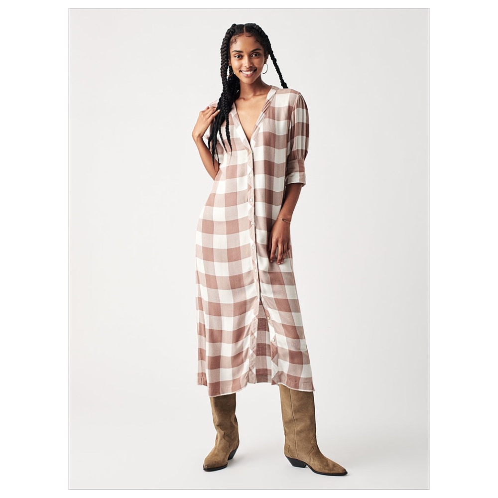 Faherty Helena Shirtdress Midi Dress Brownie Buffalo Plaid XL NWT